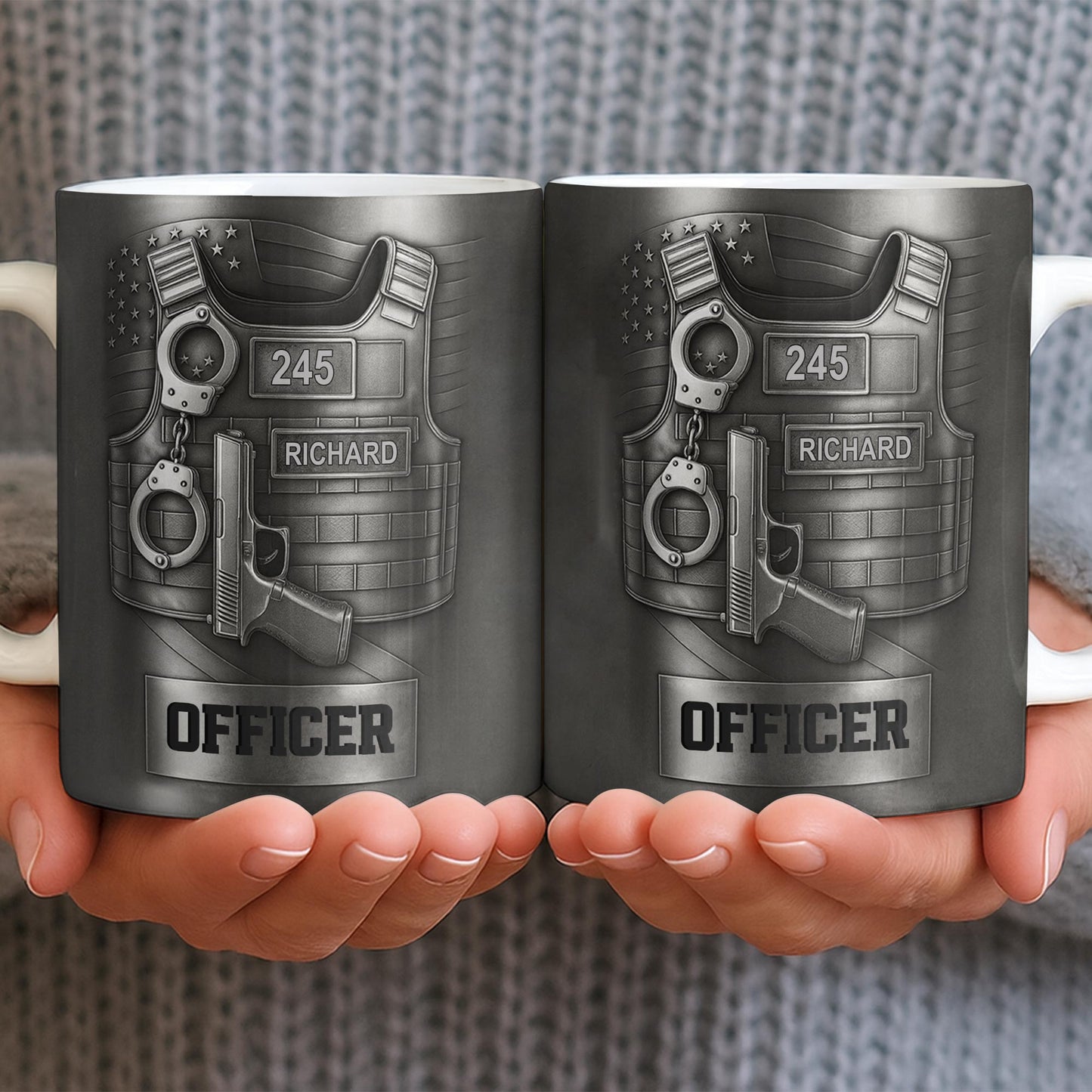 Officer, Badge, Handcuffs, And Gun - Personalized Custom Coffee Mug - OFC025_MG
