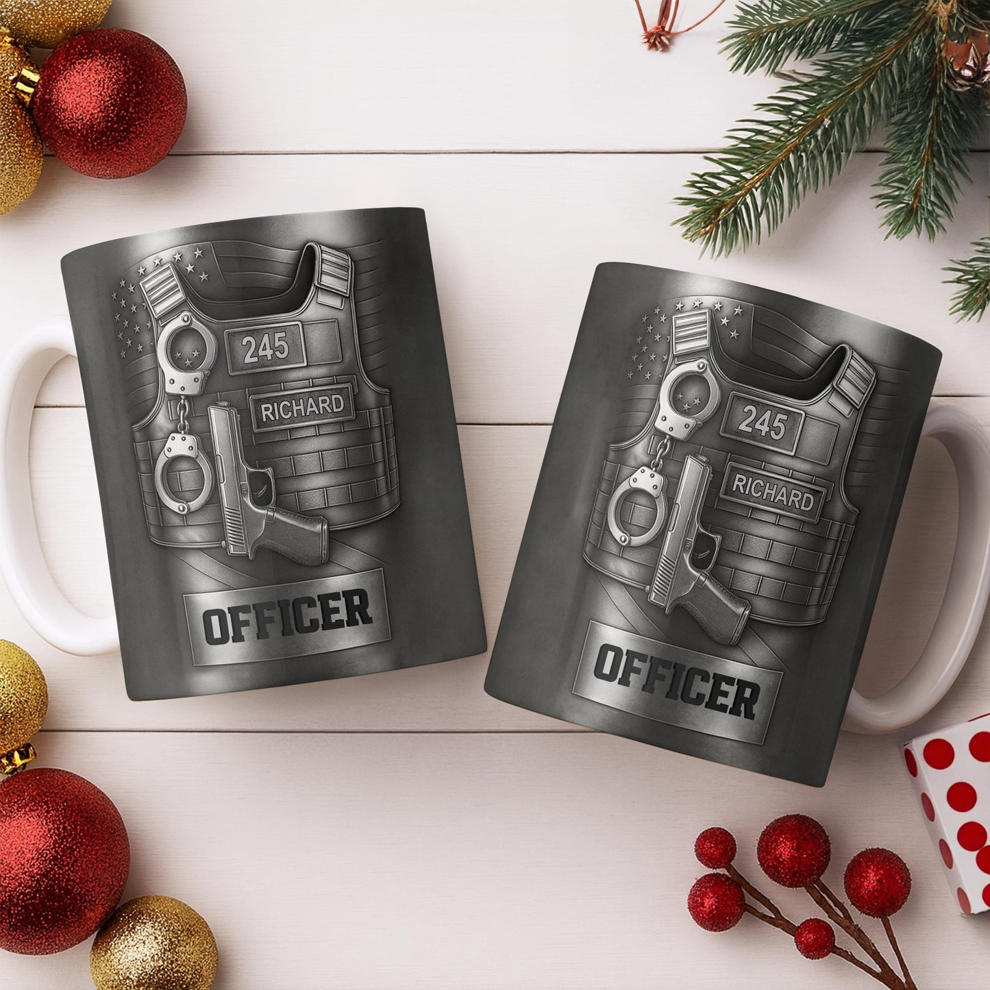 Officer, Badge, Handcuffs, And Gun - Personalized Custom Coffee Mug - OFC025_MG