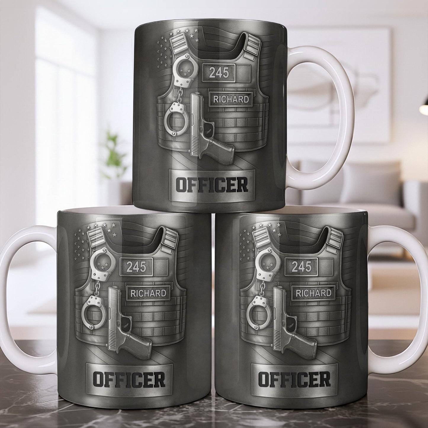 Officer, Badge, Handcuffs, And Gun - Personalized Custom Coffee Mug - OFC025_MG
