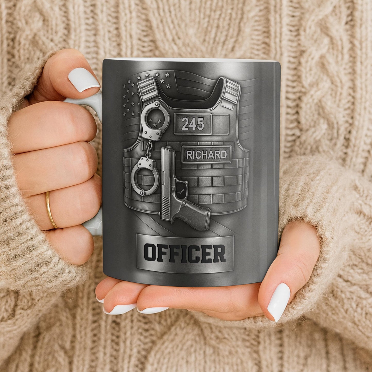 Officer, Badge, Handcuffs, And Gun - Personalized Custom Coffee Mug - OFC025_MG