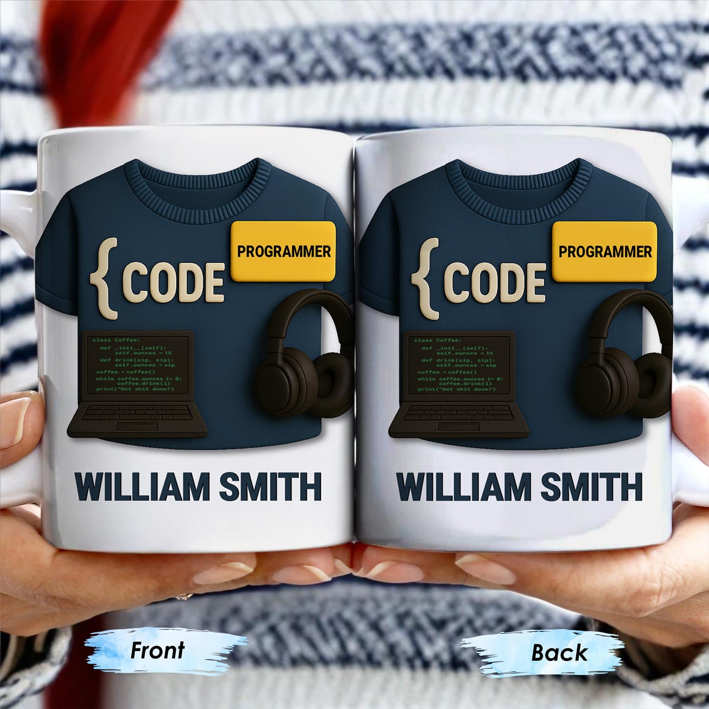 { CODE } Programmer, Laptop and Headphones - Personalized Custom Coffee Mug - OFW001_MG