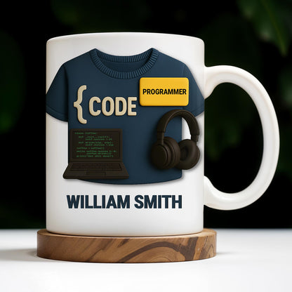 { CODE } Programmer, Laptop and Headphones - Personalized Custom Coffee Mug - OFW001_MG