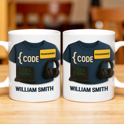 { CODE } Programmer, Laptop and Headphones - Personalized Custom Coffee Mug - OFW001_MG