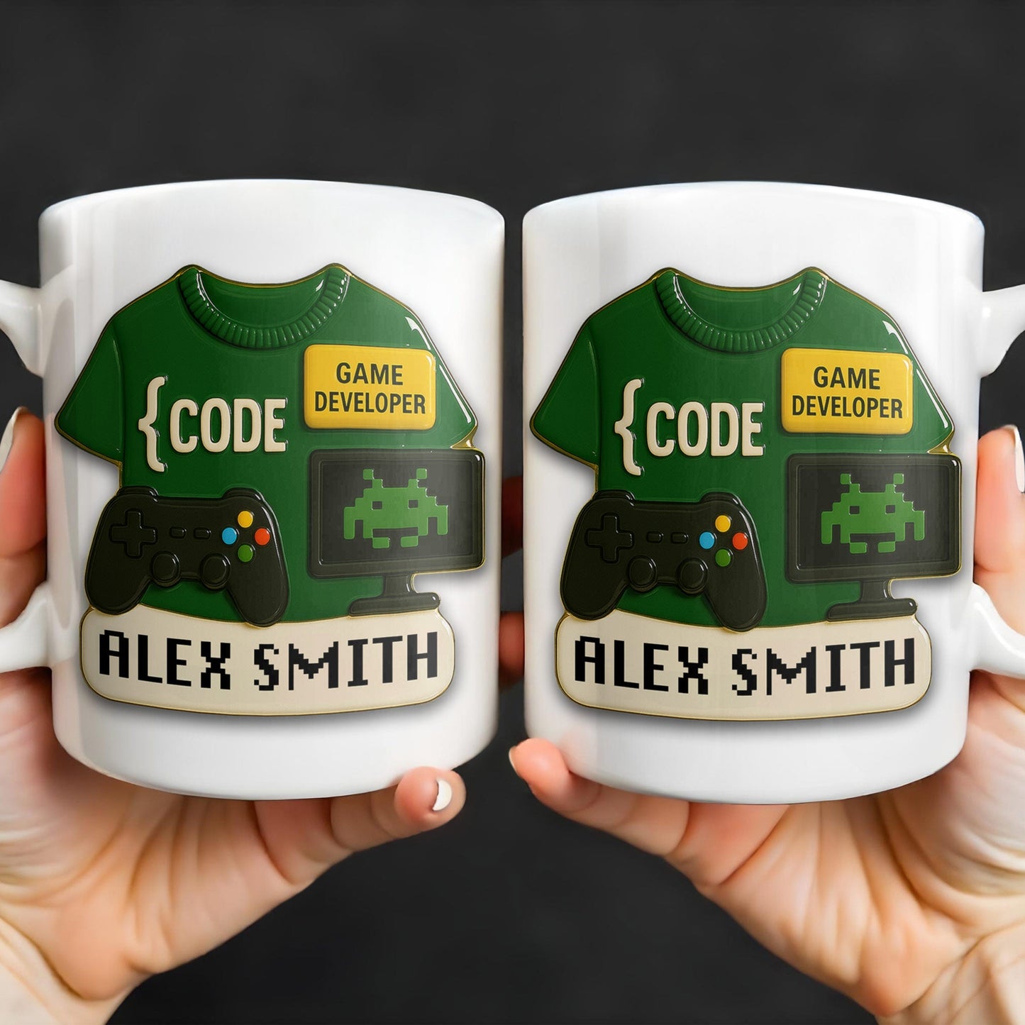 Code, Game Developer, Gaming Controller and Pixelated Alien - Personalized Custom Coffee Mug - OFW003_MG
