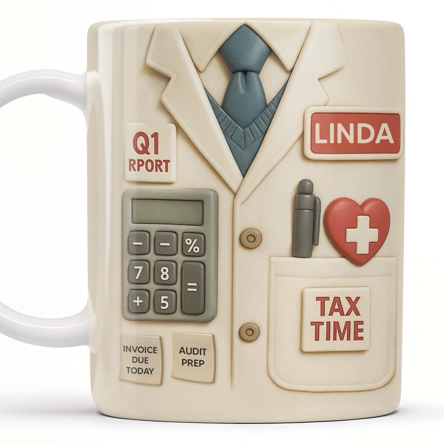Tax Time, Q1 Report, Audit Prep, Calculator and Tie - Personalized Custom Coffee Mug - OFW009_MG