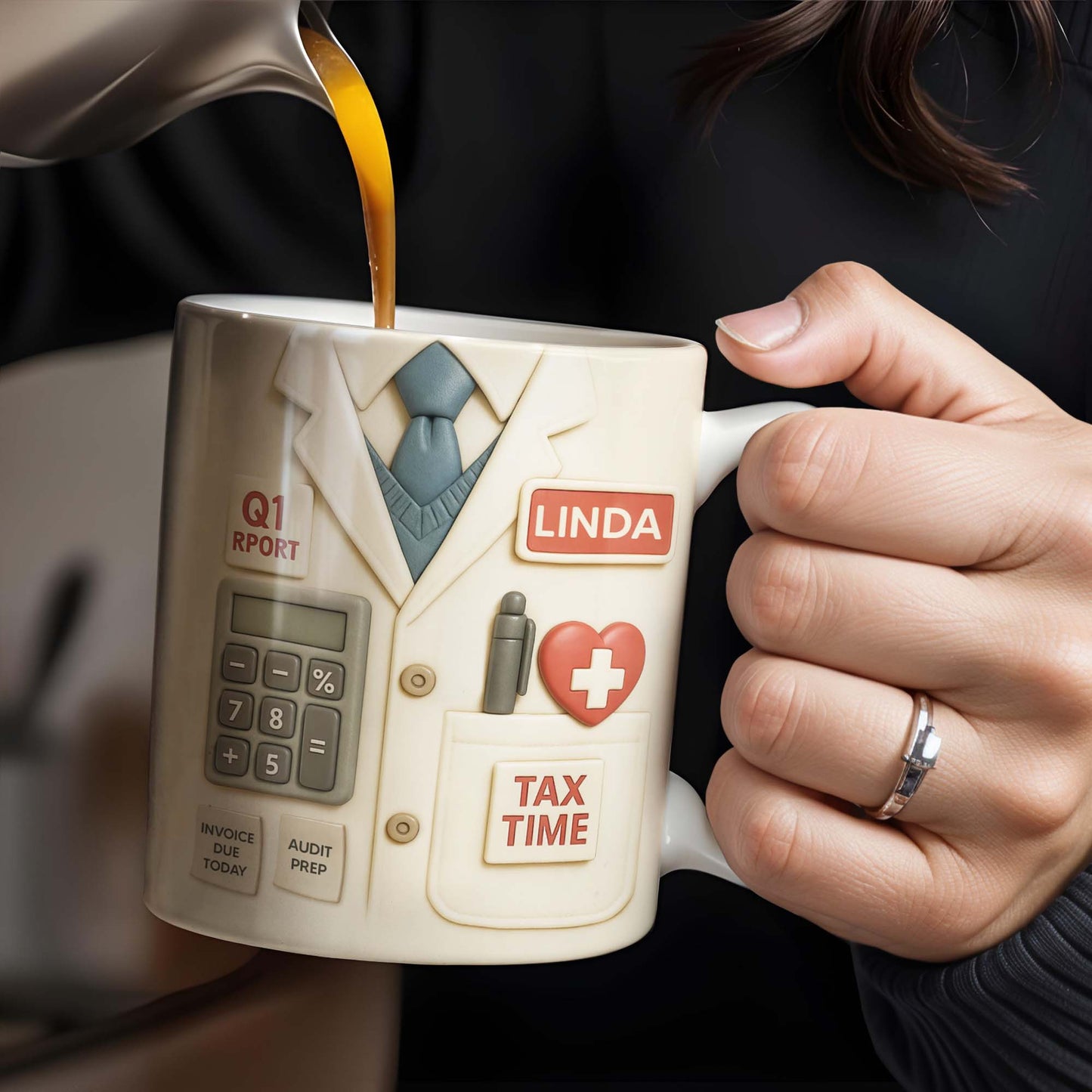 Tax Time, Q1 Report, Audit Prep, Calculator and Tie - Personalized Custom Coffee Mug - OFW009_MG