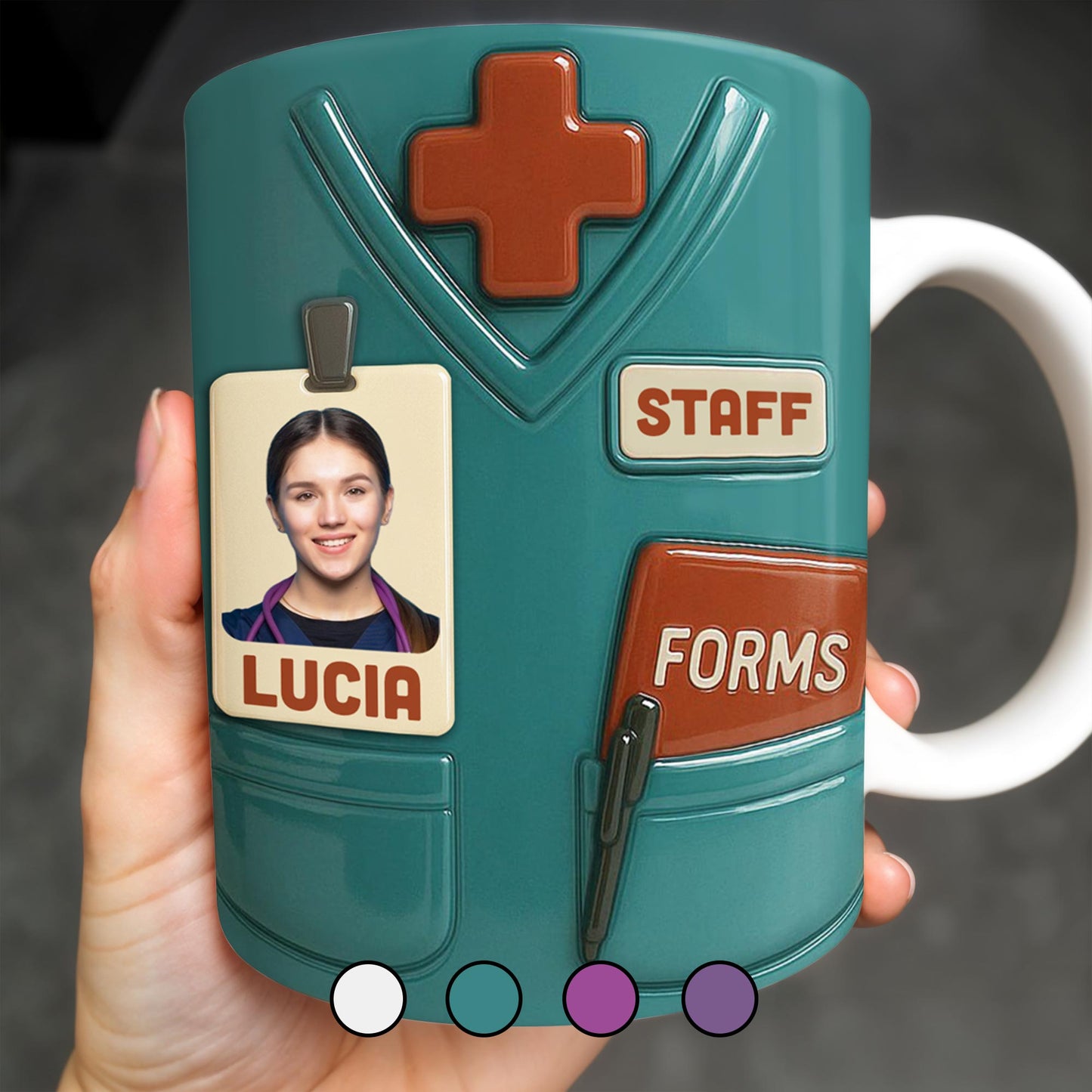 Celebrate Your Favorite Nurse, Medical Scrubs and ID Badge - Personalized Custom Coffee Mug - OFW011_MG