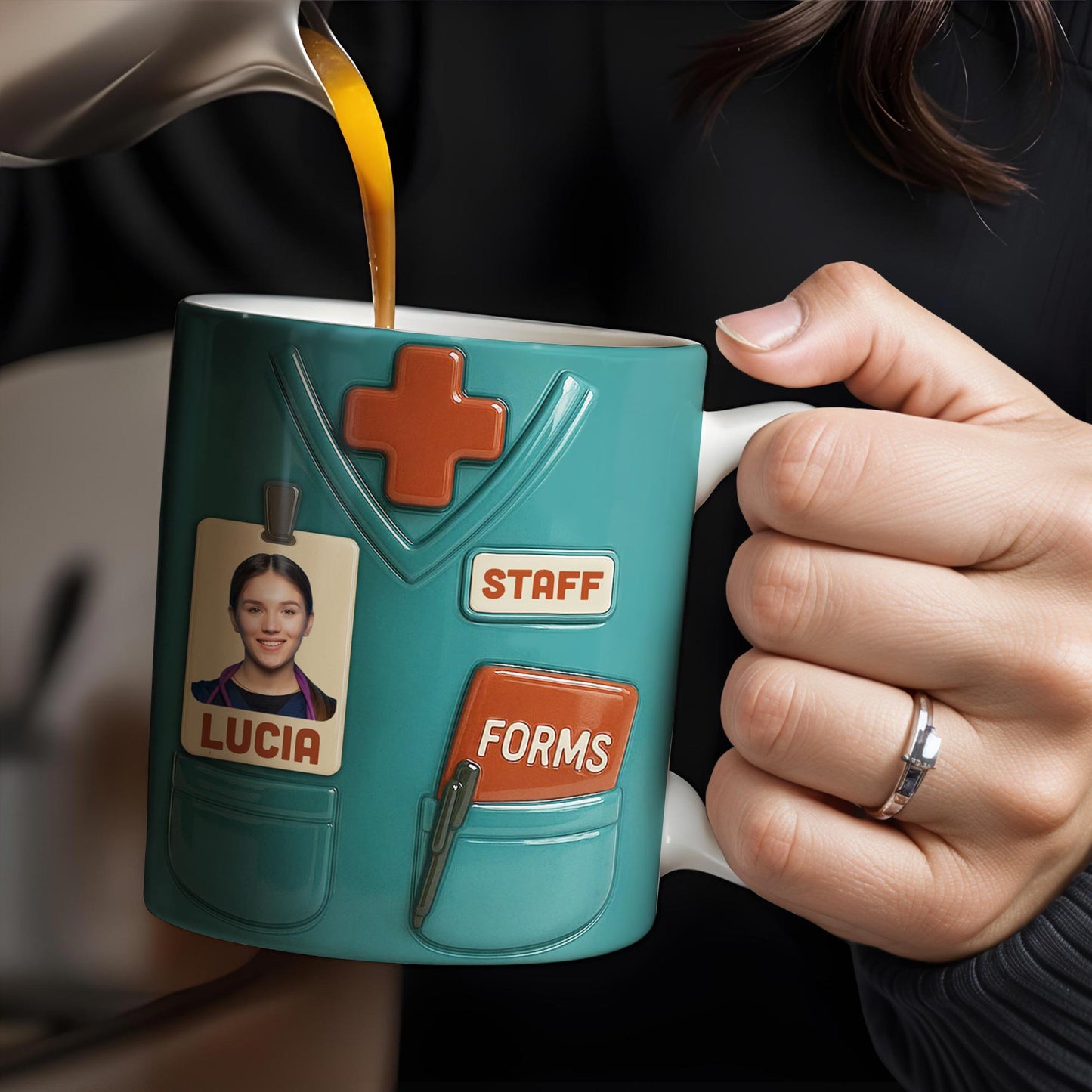 Celebrate Your Favorite Nurse, Medical Scrubs and ID Badge - Personalized Custom Coffee Mug - OFW011_MG