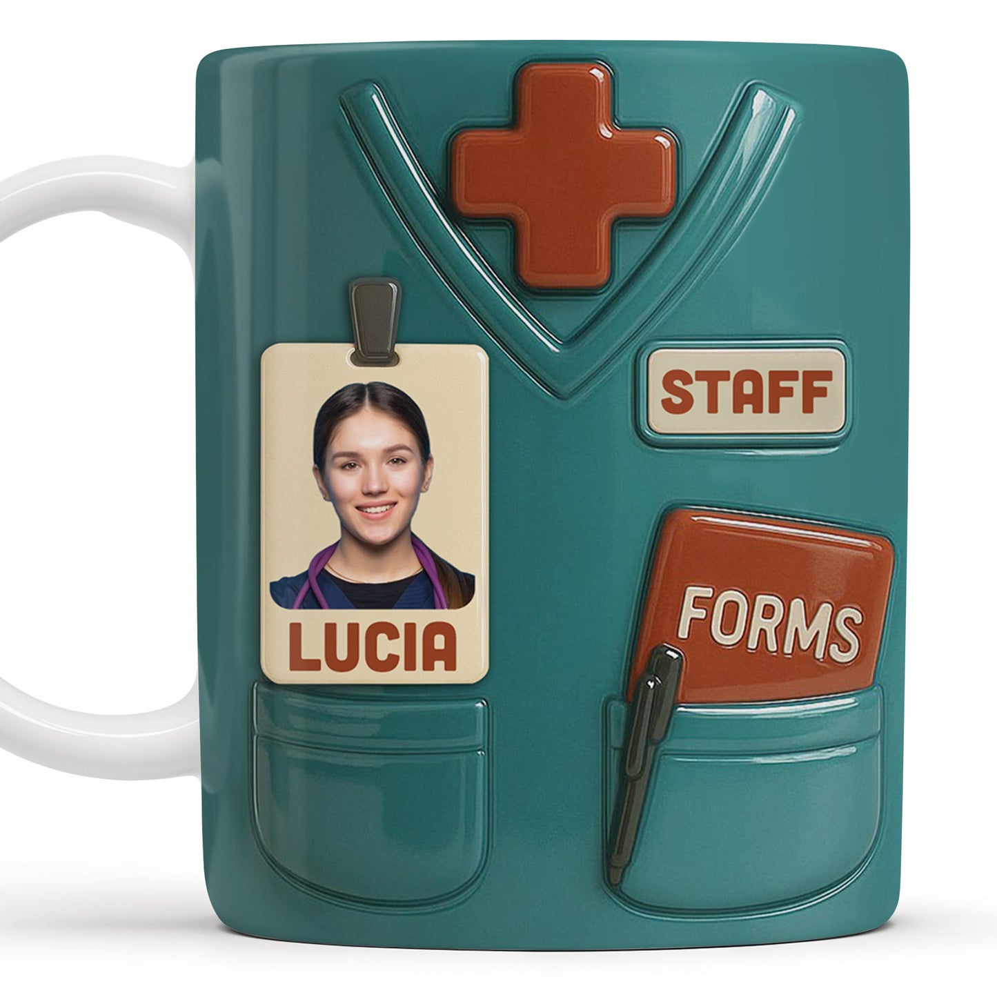 Celebrate Your Favorite Nurse, Medical Scrubs and ID Badge - Personalized Custom Coffee Mug - OFW011_MG