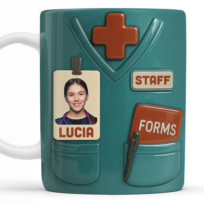Celebrate Your Favorite Nurse, Medical Scrubs and ID Badge - Personalized Custom Coffee Mug - OFW011_MG