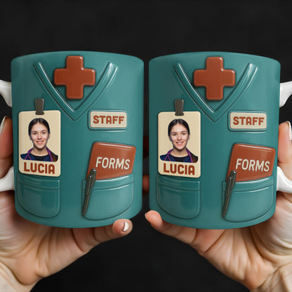 Celebrate Your Favorite Nurse, Medical Scrubs and ID Badge - Personalized Custom Coffee Mug - OFW011_MG