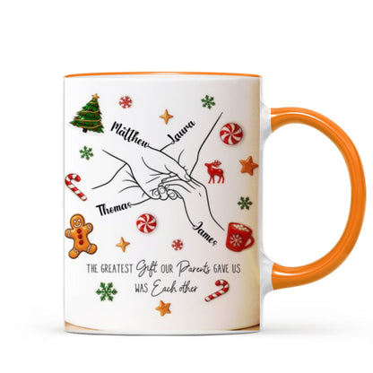 Brothers And Sisters Hands Line Art - Personalized Mug - Christmas Gift For Brother, For Sister