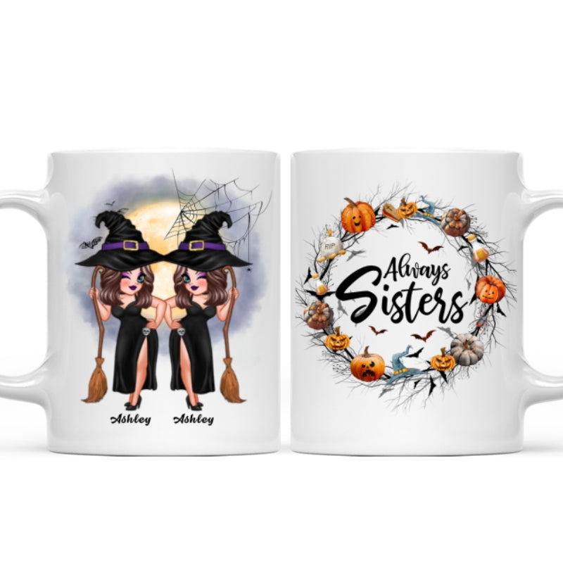Pretty Best Friends Alway Sisters Halloween Wreath Personalized Mug