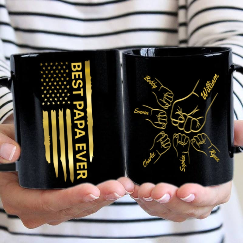 Best Dad Papa Ever Fist Bump Outline Nation Flag Father's Day Gift For Husband Father Figures Personalized Black Mug