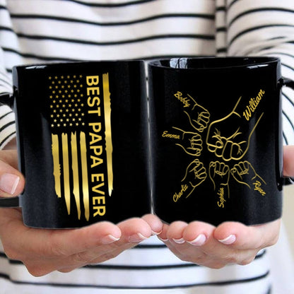 Best Dad Papa Ever Fist Bump Outline Nation Flag Father's Day Gift For Husband Father Figures Personalized Black Mug