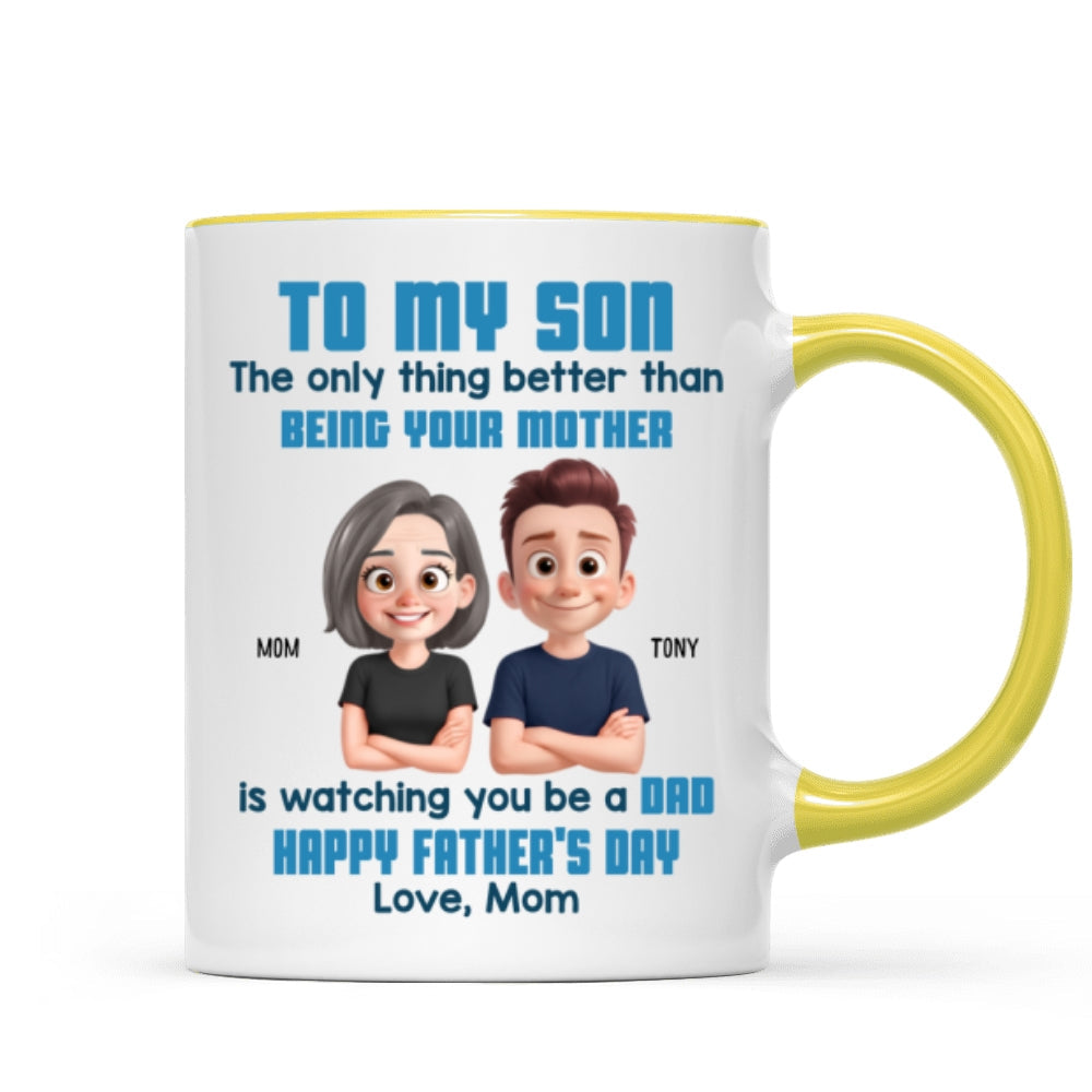 To My Son Happy Father's Day Cartoon Style Personalized Mug, Heartfelt Father's Day Gift For Son