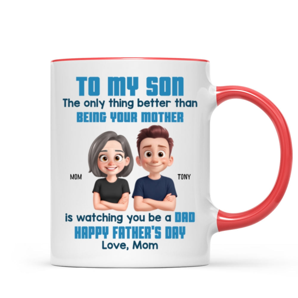 To My Son Happy Father's Day Cartoon Style Personalized Mug, Heartfelt Father's Day Gift For Son
