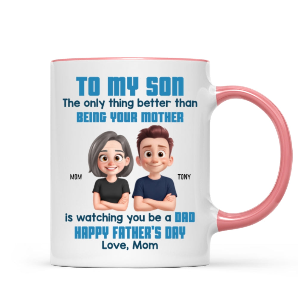 To My Son Happy Father's Day Cartoon Style Personalized Mug, Heartfelt Father's Day Gift For Son