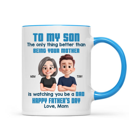To My Son Happy Father's Day Cartoon Style Personalized Mug, Heartfelt Father's Day Gift For Son