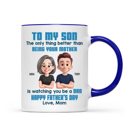 To My Son Happy Father's Day Cartoon Style Personalized Mug, Heartfelt Father's Day Gift For Son