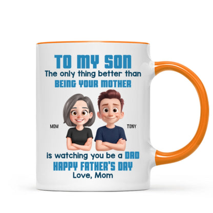 To My Son Happy Father's Day Cartoon Style Personalized Mug, Heartfelt Father's Day Gift For Son
