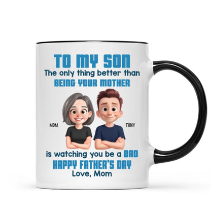 To My Son Happy Father's Day Cartoon Style Personalized Mug, Heartfelt Father's Day Gift For Son