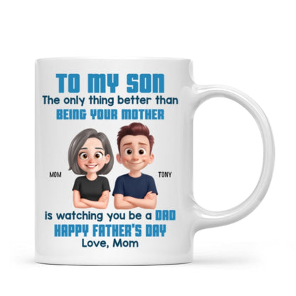 To My Son Happy Father's Day Cartoon Style Personalized Mug, Heartfelt Father's Day Gift For Son
