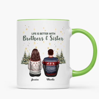 Brother Sisters Christmas Tree Personalized Mug, Christmas Gift for Siblings