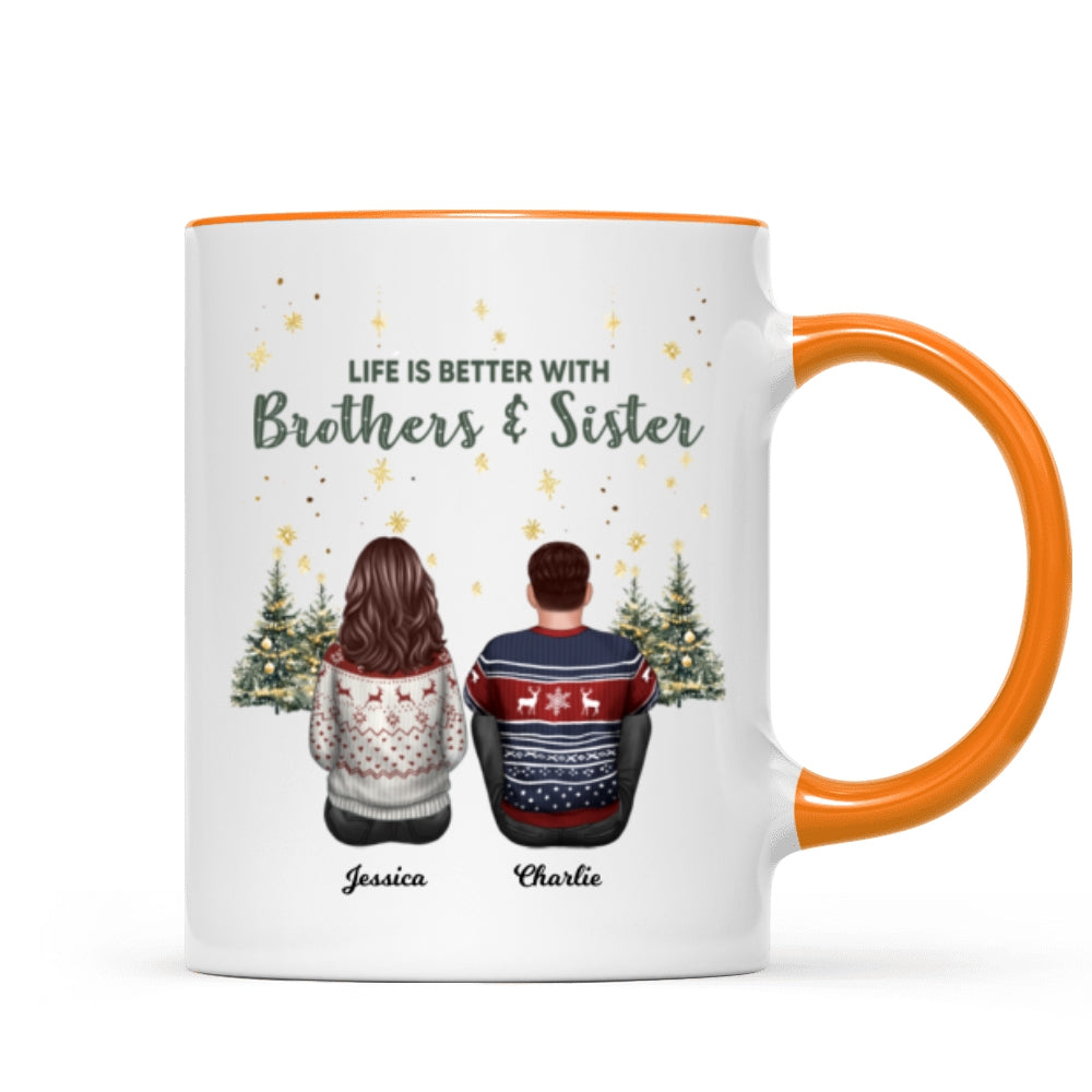 Brother Sisters Christmas Tree Personalized Mug, Christmas Gift for Siblings