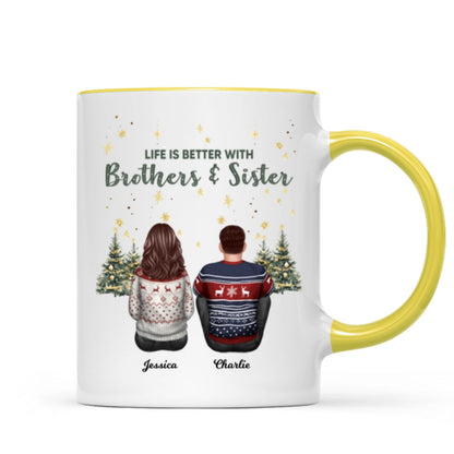 Brother Sisters Christmas Tree Personalized Mug, Christmas Gift for Siblings