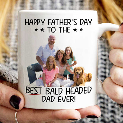 Behind Spoiled Daughter Is Bald Headed Father Photo Inserted Funny Father's Day Gift For Dad Personalized Mug
