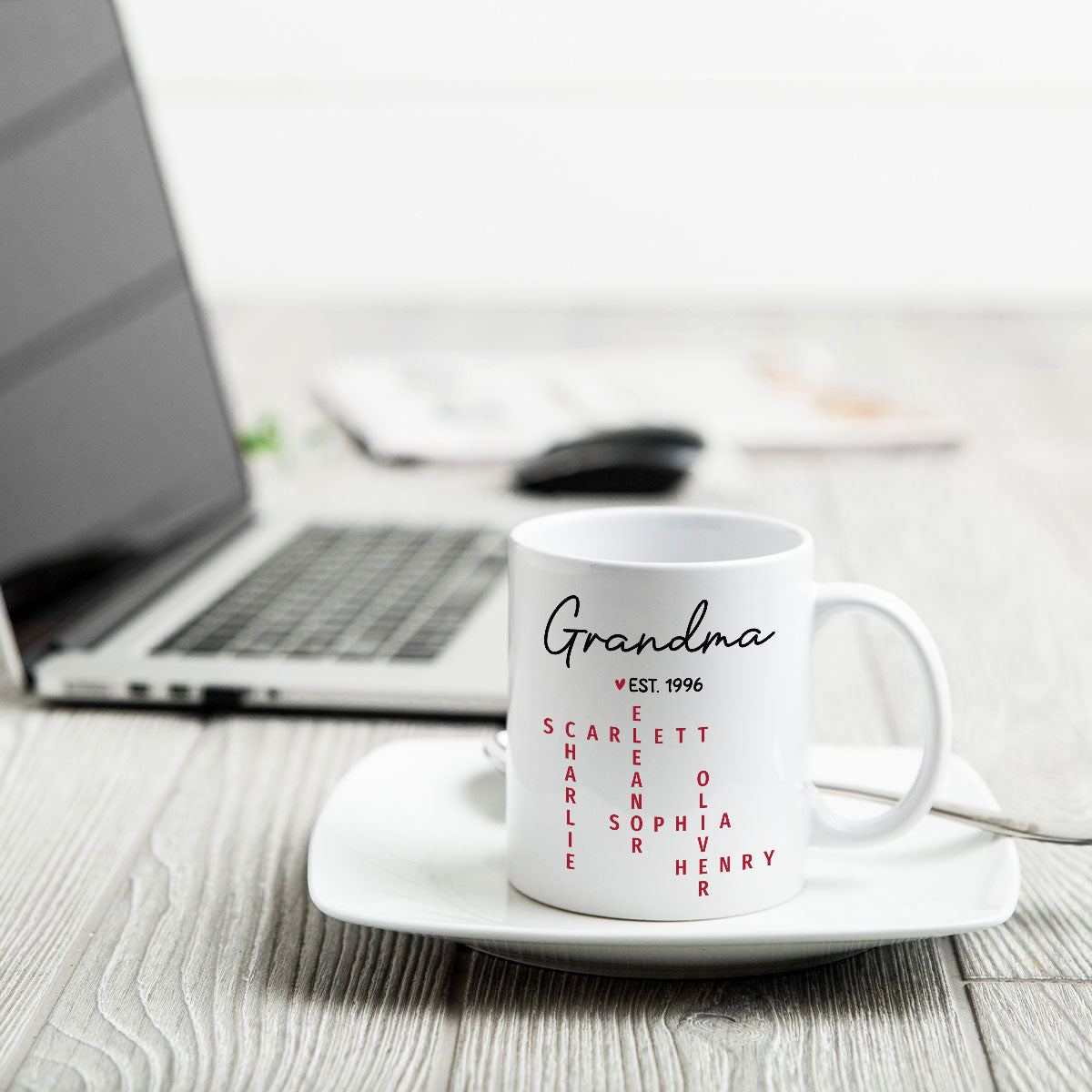 Grandma Est. Grandkids Names Crossword Puzzle Art Personalized Mug