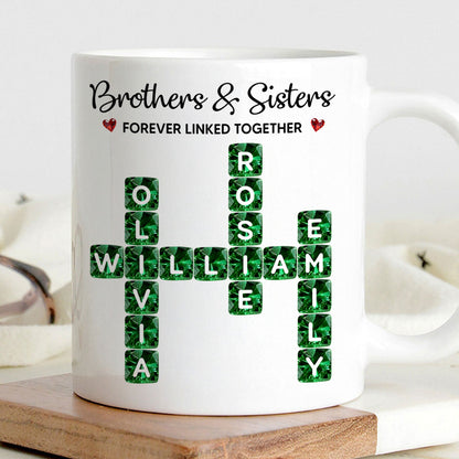 Brothers Sisters Forever Linked Together 3D Crystal Crossword - Personalized Mug - Sentimental Gift for for Loved Ones