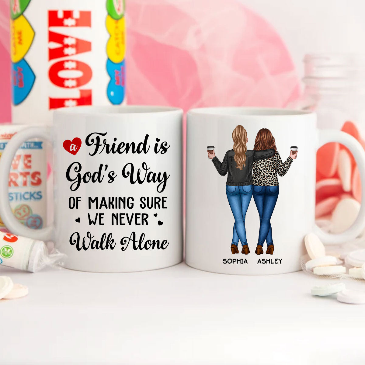 A Friend Is God's Way Besties Best Friend Gift Cup, Friendship Personalized Mug