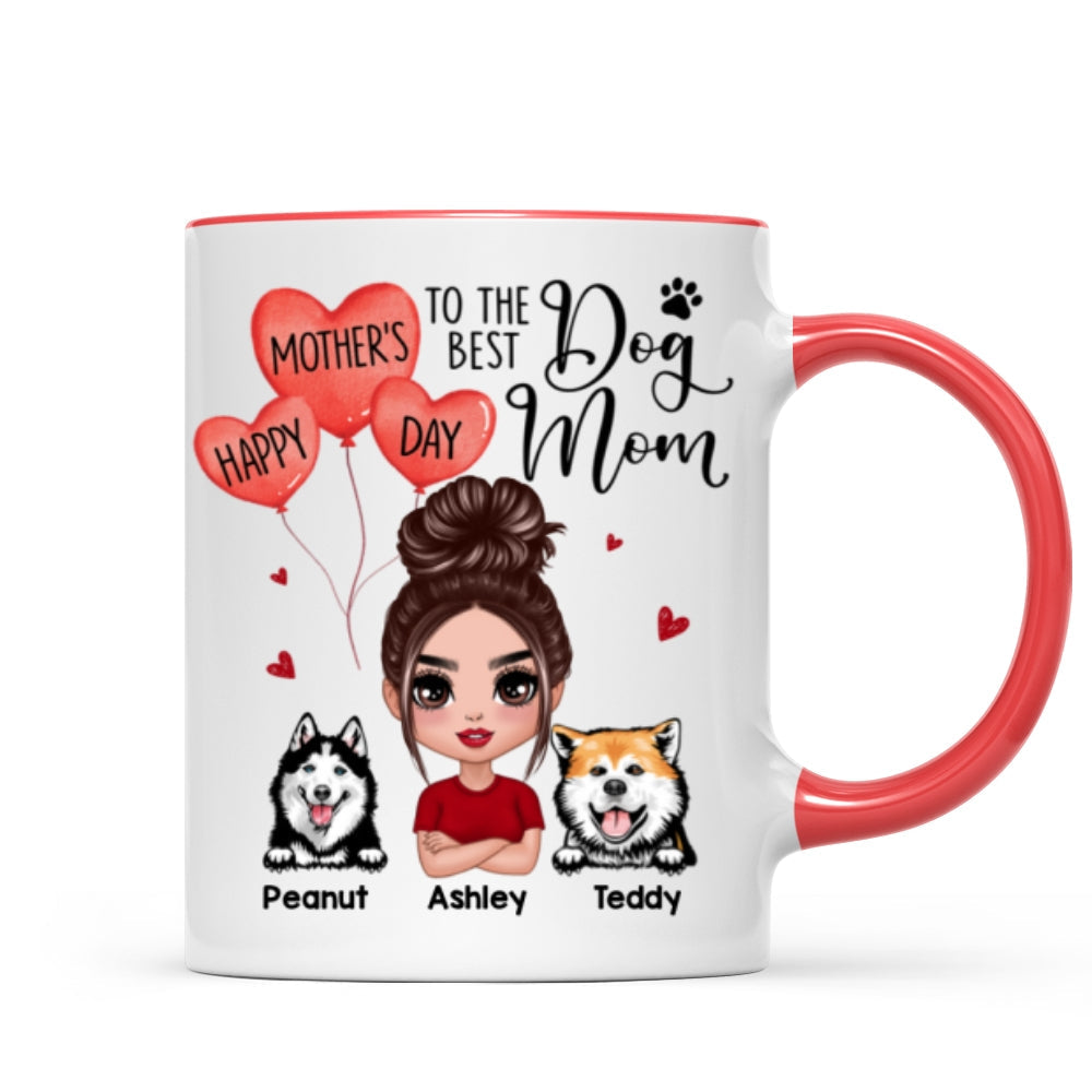 Happy Mother's Day To The Best Dog Mom Doll Woman & Peeking Dog Personalized Mug