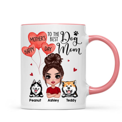 Happy Mother's Day To The Best Dog Mom Doll Woman & Peeking Dog Personalized Mug