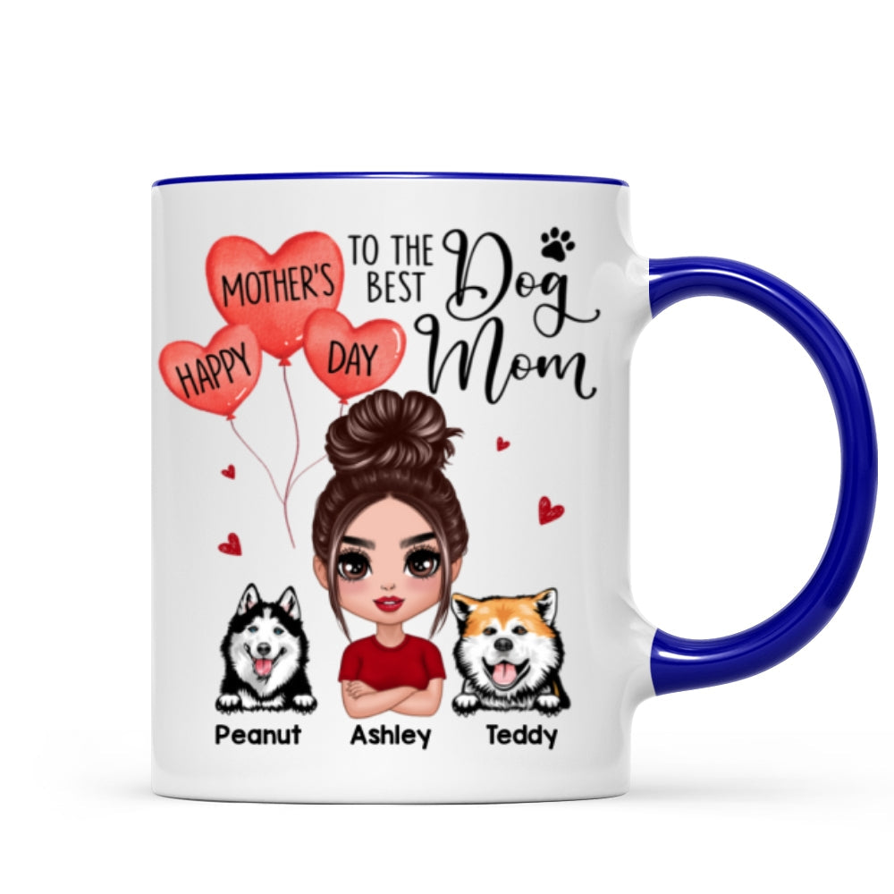 Happy Mother's Day To The Best Dog Mom Doll Woman & Peeking Dog Personalized Mug