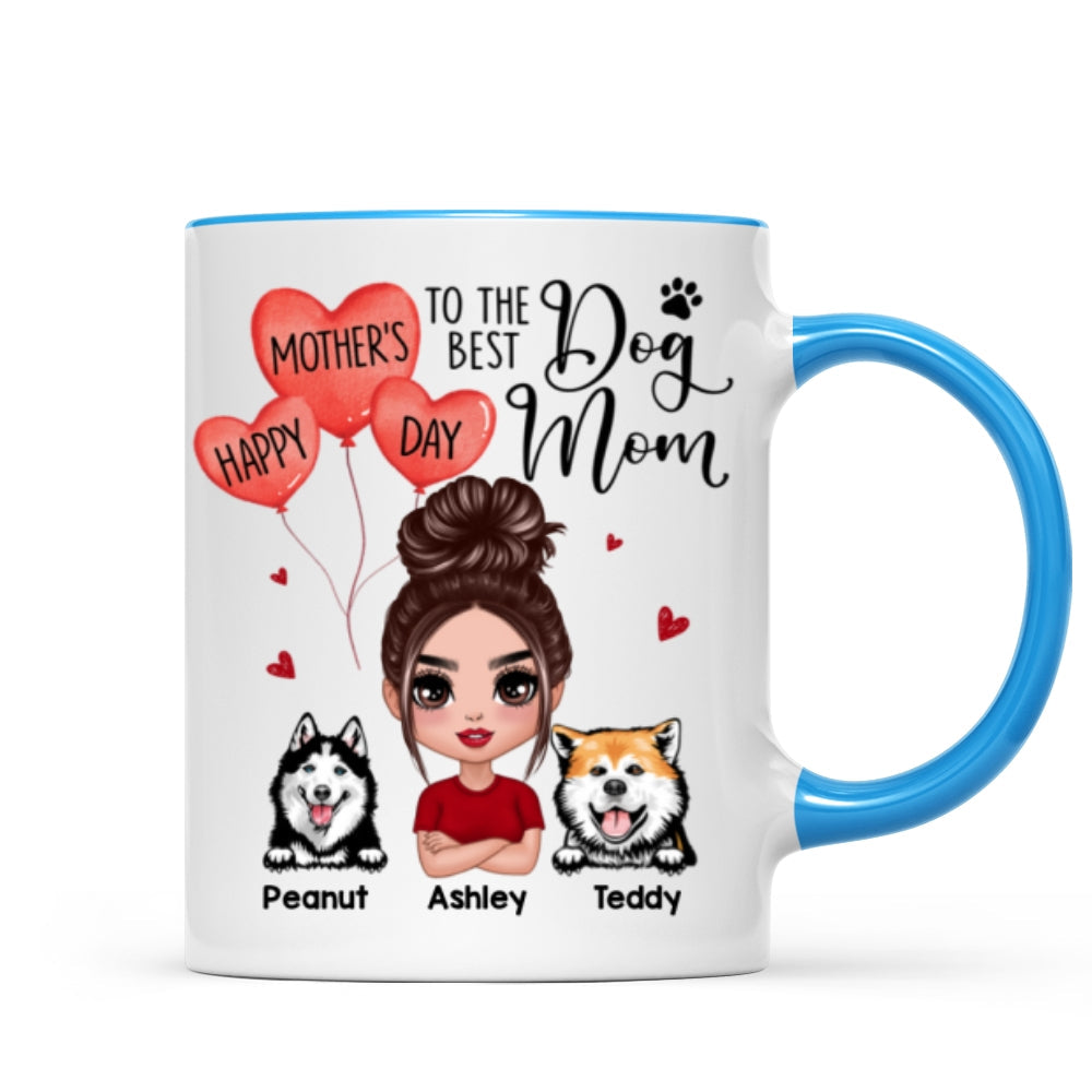 Happy Mother's Day To The Best Dog Mom Doll Woman & Peeking Dog Personalized Mug