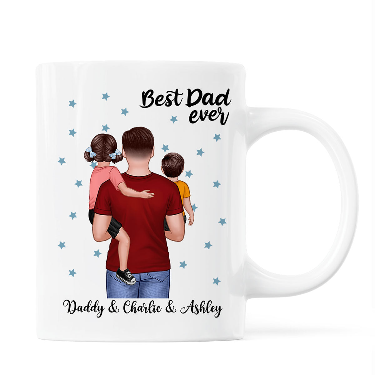 Dad Holding Kids Blue Stars Father's Day Gift Personalized Mug