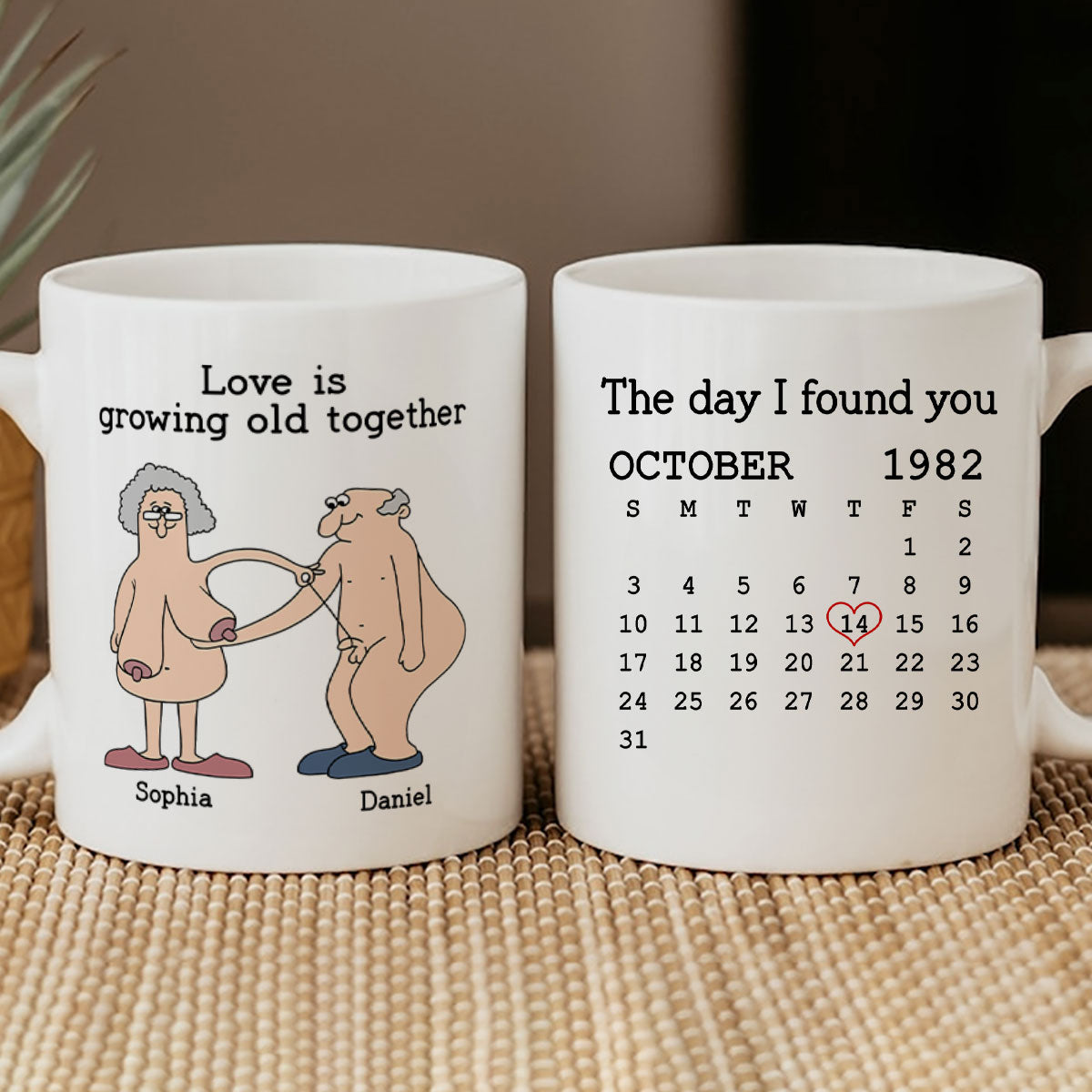 Love Is Growing Old Together Anniversary Calendar Keepsake Personalized Mug