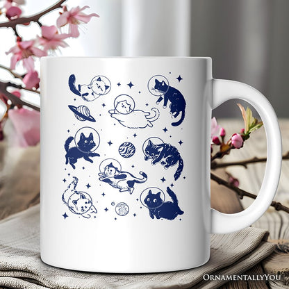 Cats in Space Retro Personalized Mug, Funny Astronaut Kitty Gift with Cosmic Vibes and Custom Name