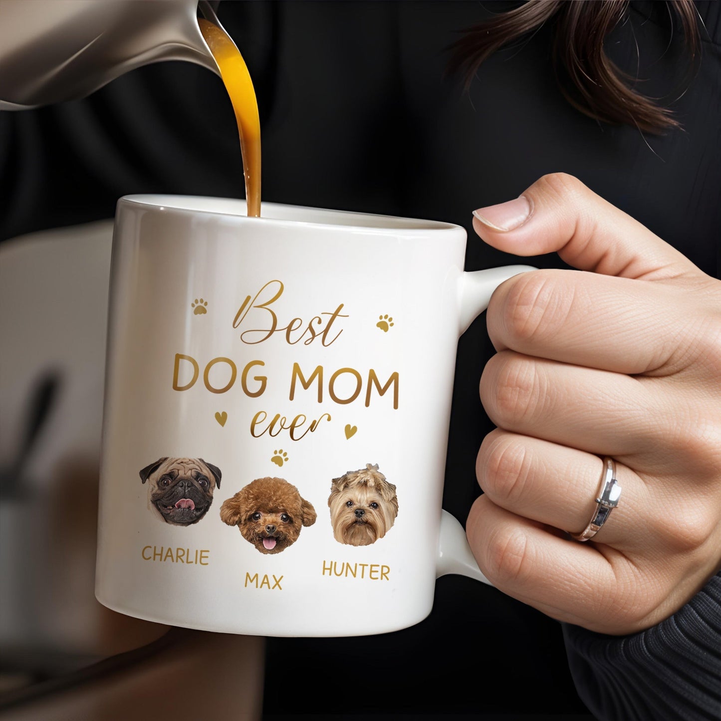 Best Dog Mom Ever With Cute Dog Faces And Paws - Personalized Custom Coffee Mug - PET091_MG