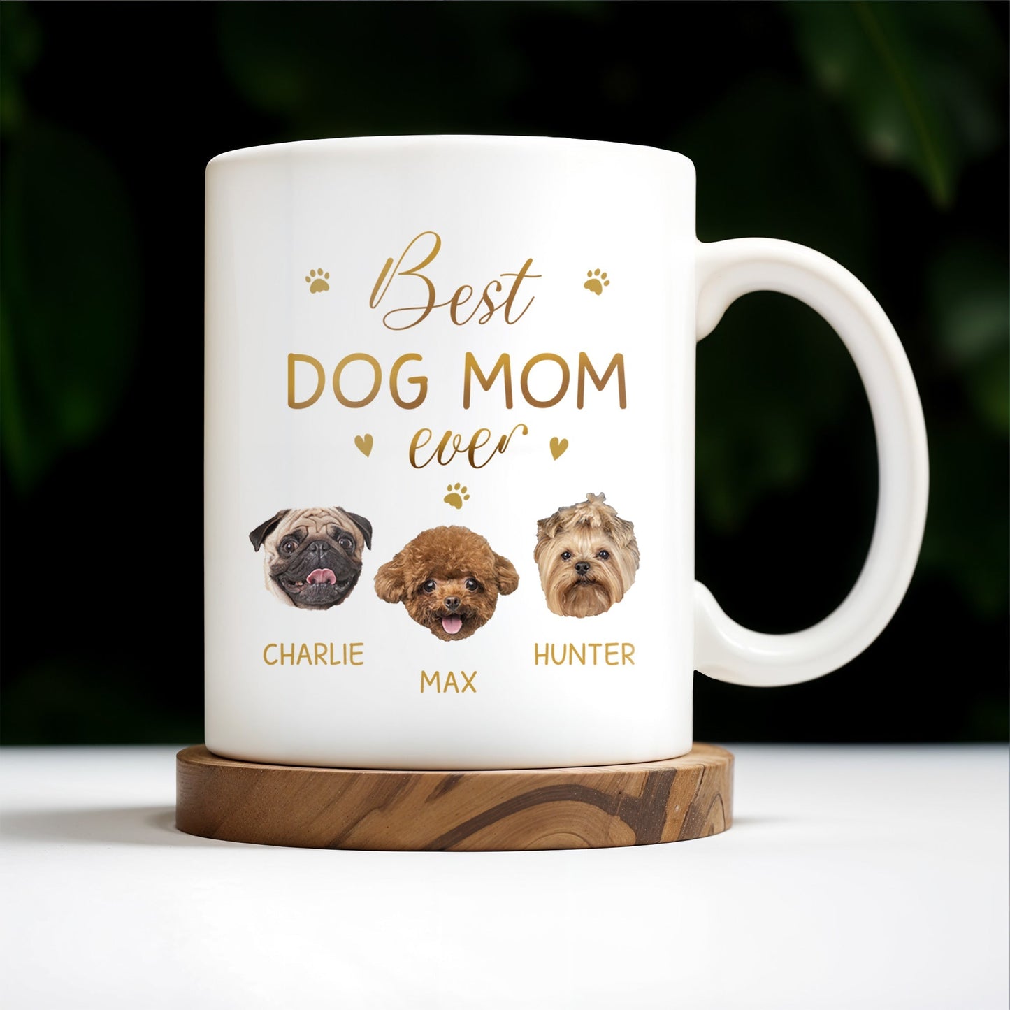 Best Dog Mom Ever With Cute Dog Faces And Paws - Personalized Custom Coffee Mug - PET091_MG