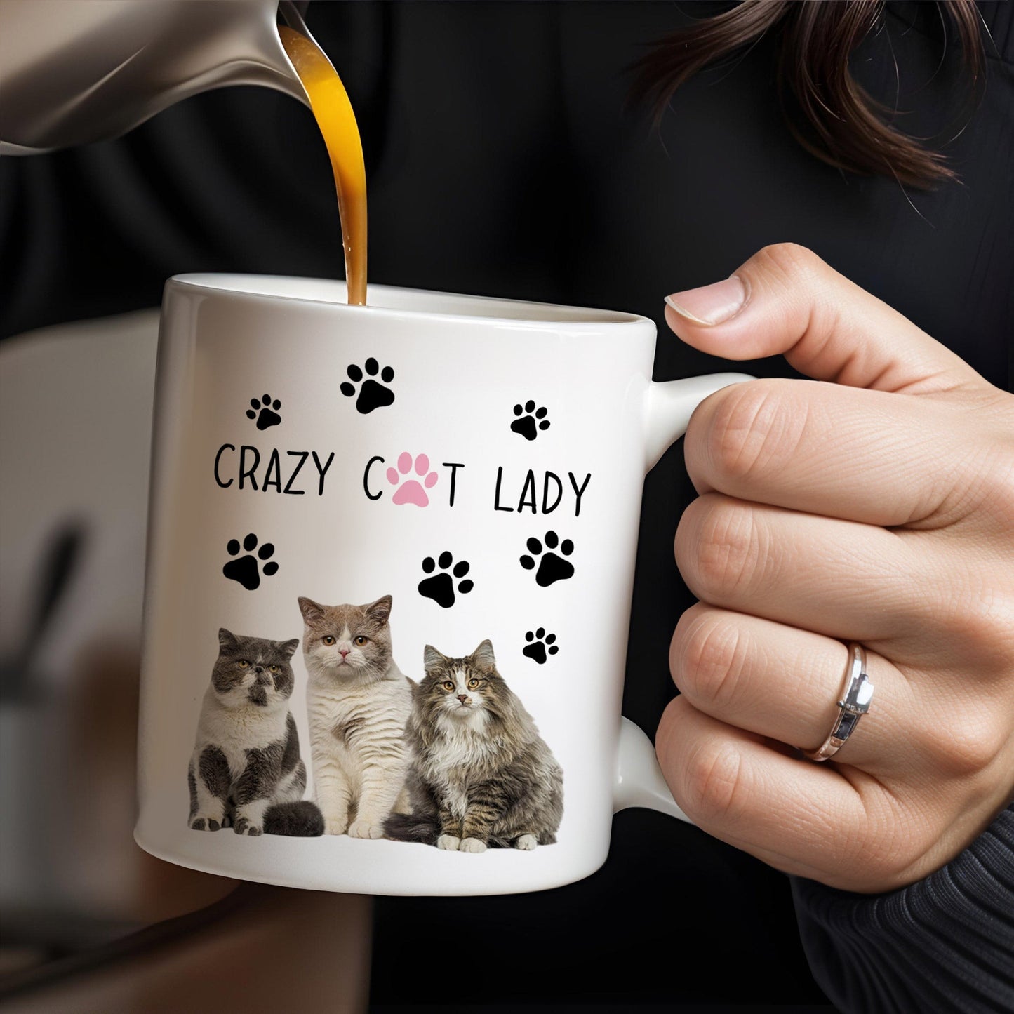 Crazy Cat Lady With Adorable Cats And Paw Prints - Personalized Custom Coffee Mug - PET092_MG