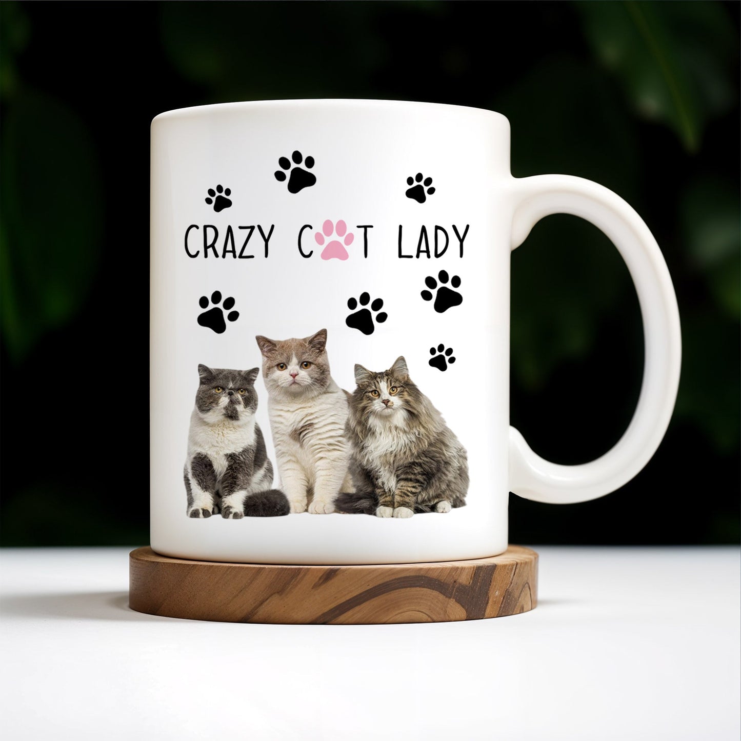 Crazy Cat Lady With Adorable Cats And Paw Prints - Personalized Custom Coffee Mug - PET092_MG
