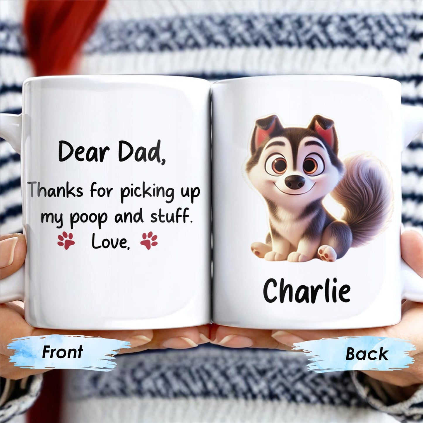 Dear Dad Thanks For Picking Up My Poop, Dog And Paw Prints - Personalized Custom Coffee Mug - PET095_MG
