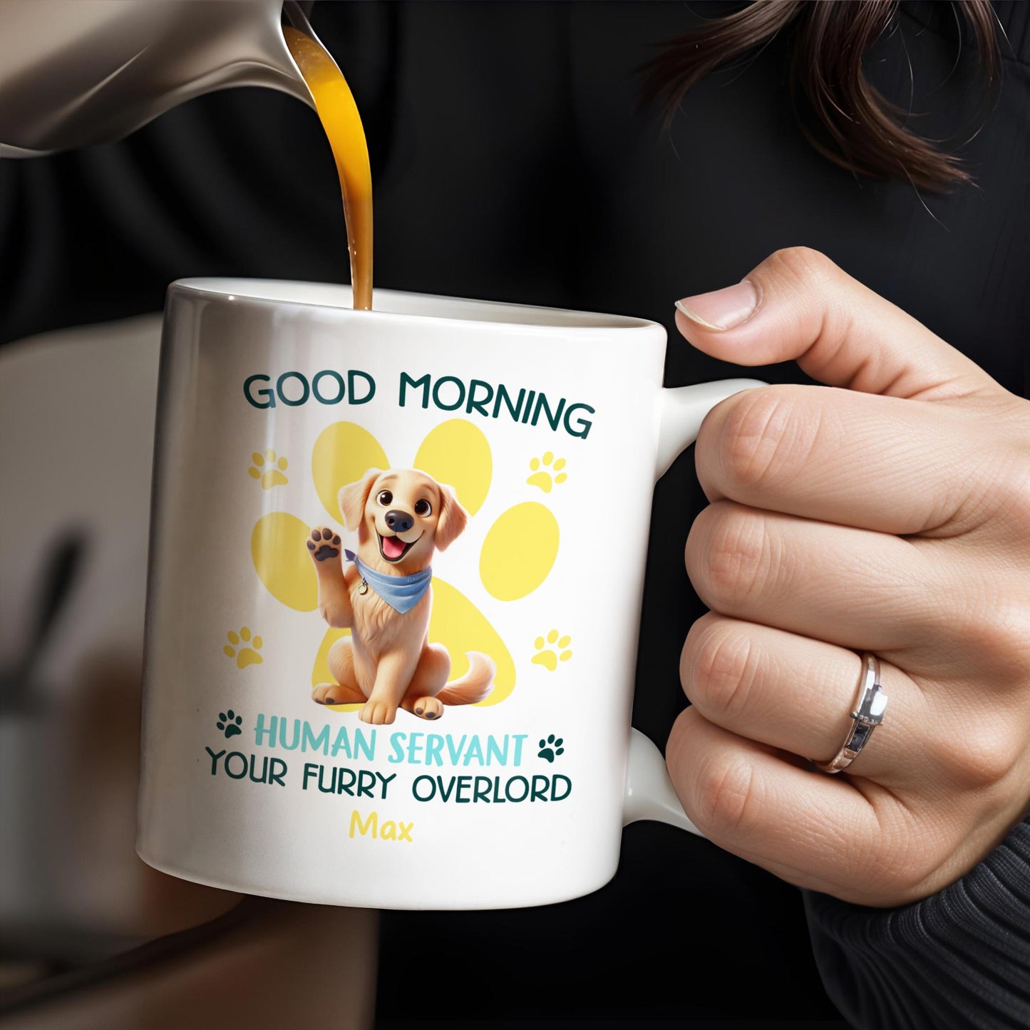 Good Morning Your Furry Overlord Dog Paw Prints Mug - Personalized Custom Coffee Mug - PET102_MG
