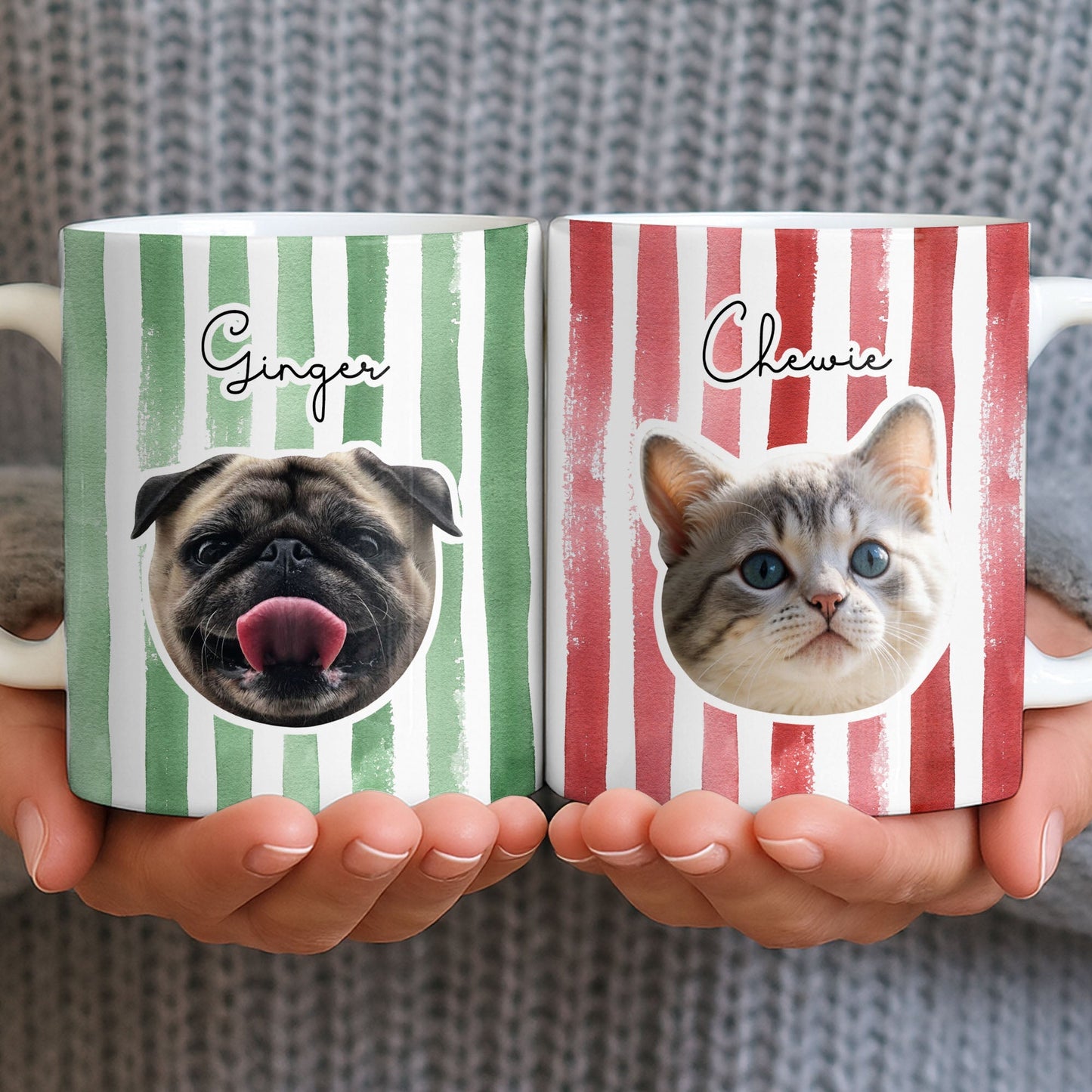 Personalized Pet Name and Photo Stripe Design - Personalized Custom Coffee Mug - PET159_MG
