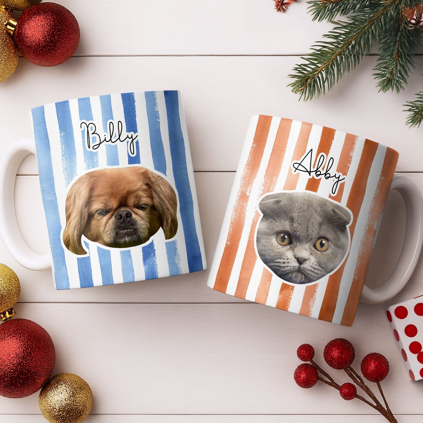 Personalized Pet Name and Photo Stripe Design - Personalized Custom Coffee Mug - PET159_MG