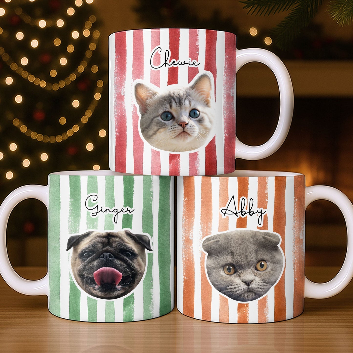 Personalized Pet Name and Photo Stripe Design - Personalized Custom Coffee Mug - PET159_MG